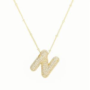 Golden Dainty Bubble Letter 26 A-Z Letter Necklace
